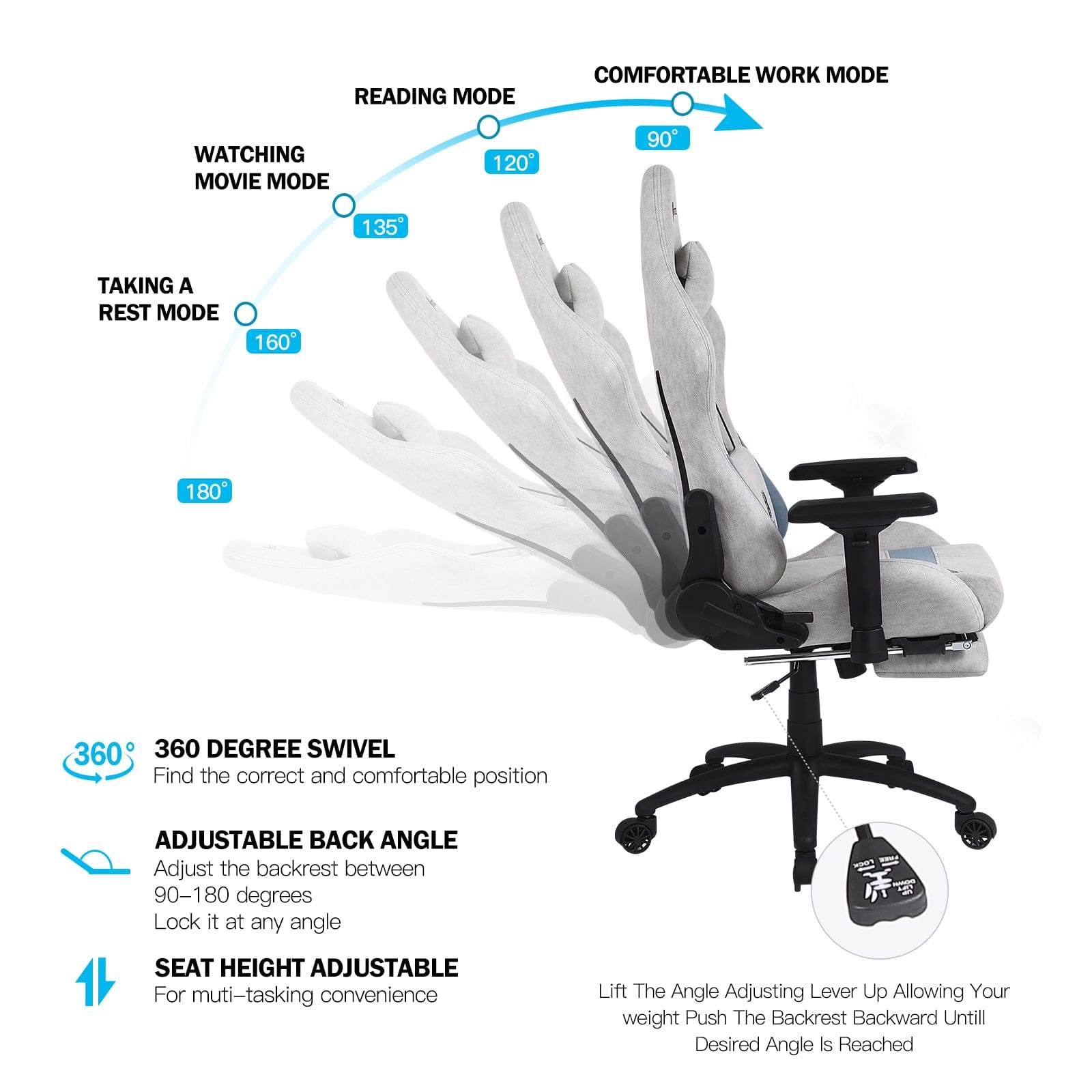 Grey-Blue Greysteel-Breathe Massage Gaming Chair (Grey-Blue)