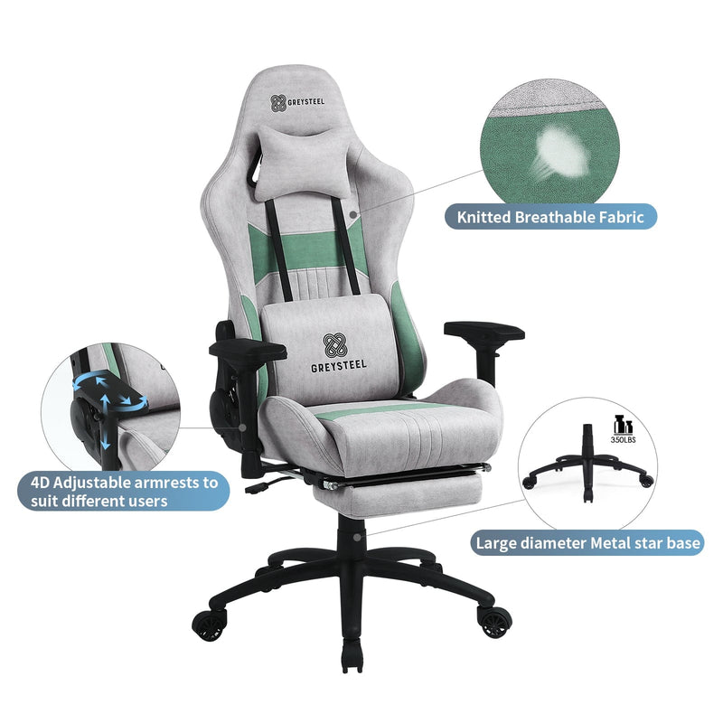 Grey-Green Greysteel-Breathe Massage Gaming Chair (Grey-Green)