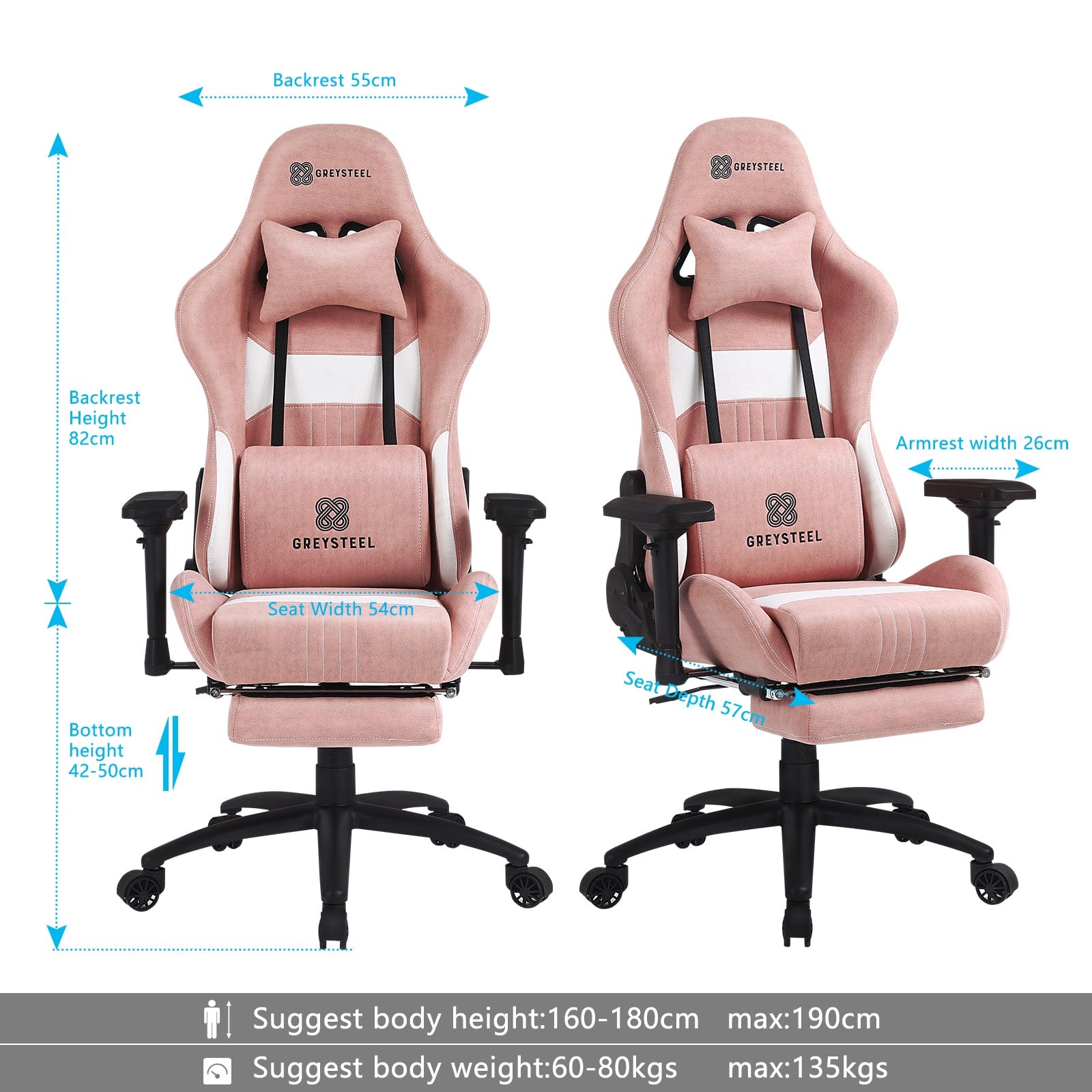 Pink Greysteel-Breathe Massage Gaming Chair Pink