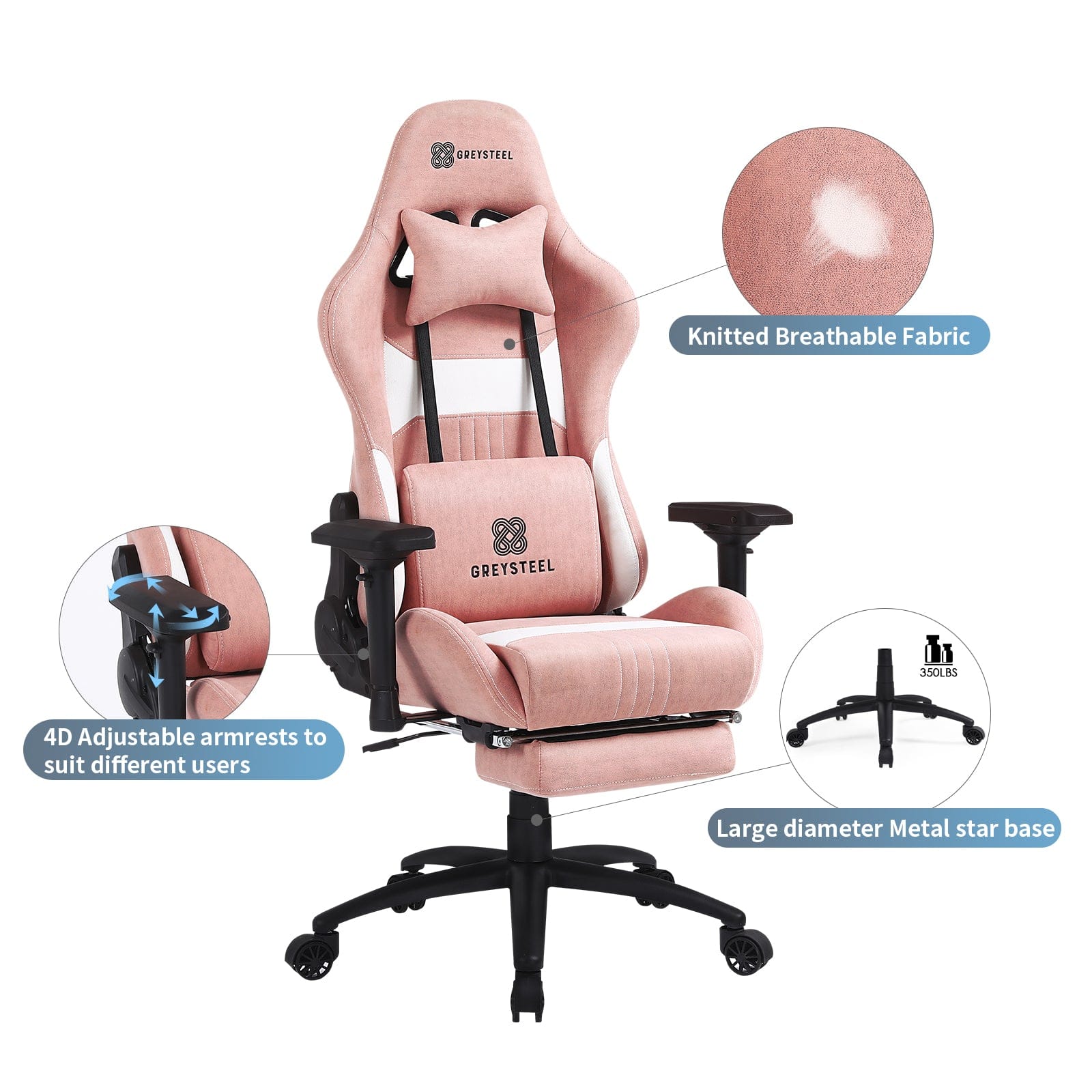 Pink Greysteel-Breathe Massage Gaming Chair Pink